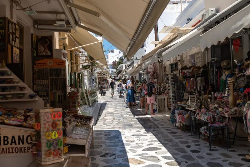 Shopping on the old street in Tinos